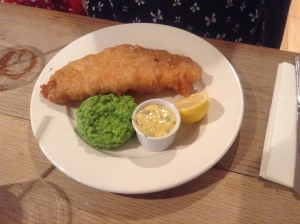 Beer battered haddock, chips, bashed peas and tartare sauce
